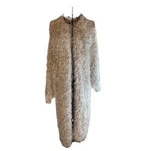 Women's Shaggy Beige Fluffy Long Duster Cardigan Size XS/S